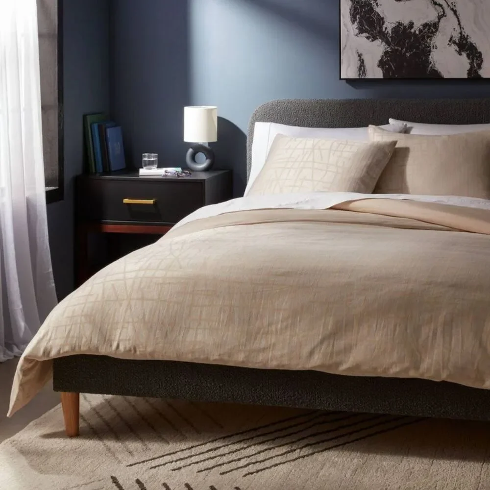 3pc Full/Queen Luxe Jacquard Cotton Duvet Cover Set - Off-White